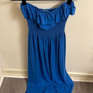 Dots Strapless Maxi Ruffle Dress Size L Color Blue